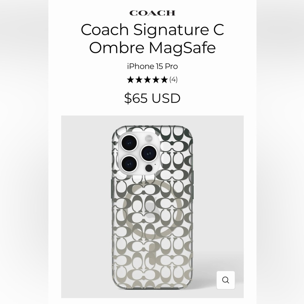 NWT Coach Signature C Ombre iPhone 15 Pro Max Case - Black and Gray